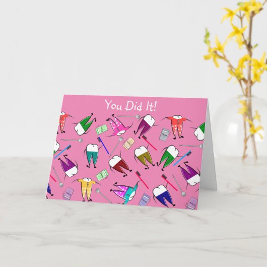 歯科の卒業祝いピンク カード (黄色い花)