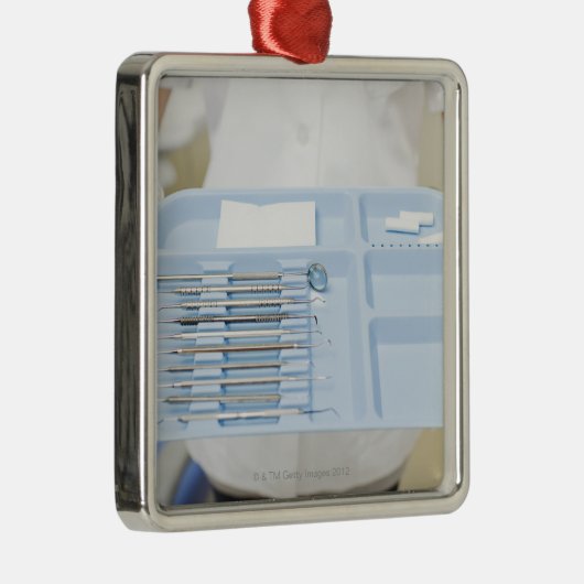 歯科の皿を握っている歯科衛生士 メタルオーナメント (右)