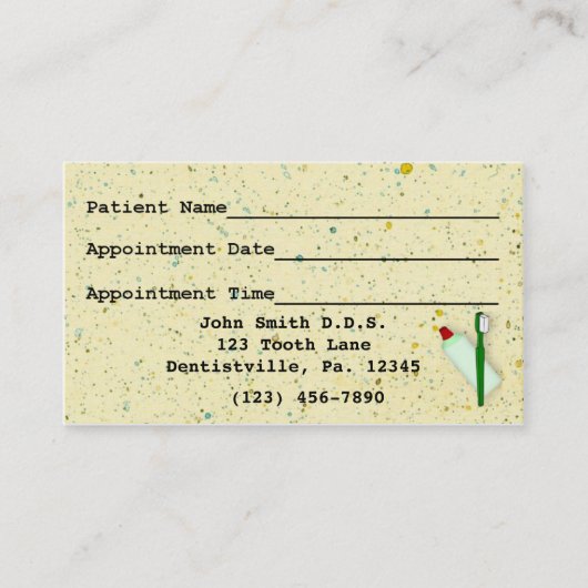 歯科アポイントメントの名刺 予約カード (正面)