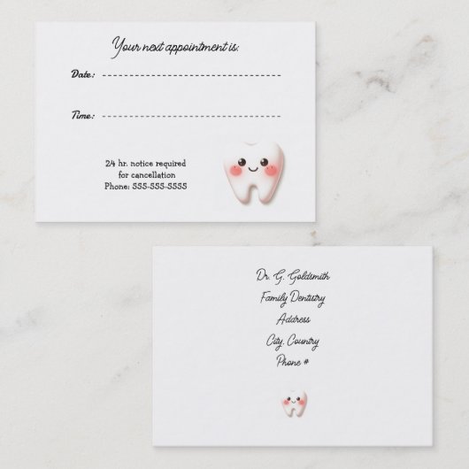歯科アポイントメントオフィスカード 予約カード (正面/裏面)