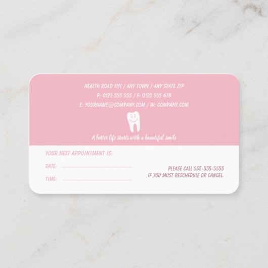 歯科アポイントメントカード |歯医者のピ淡い色のンク 予約カード (裏面)