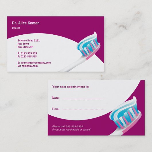 歯科アポイントメントカード |歯医者の女性 予約カード (正面/裏面)
