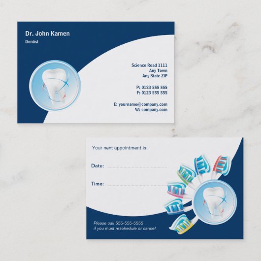 歯科アポイントメントカード |歯医者(EU) 予約カード (正面/裏面)