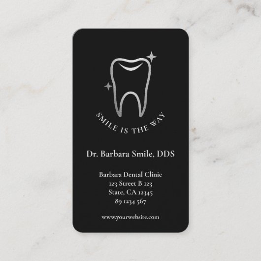 歯科エレガント用化粧用ブラック銀製歯科医 名刺 (正面)