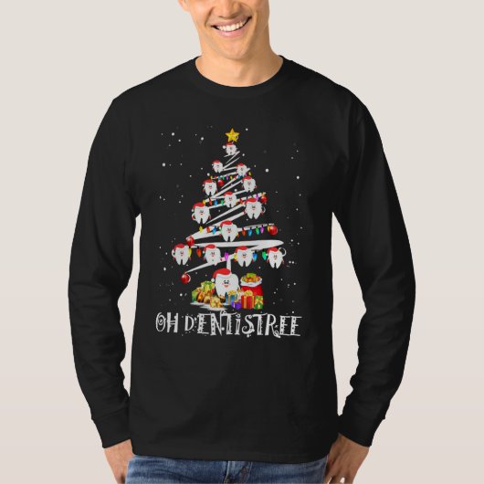歯科クリスマスツリー歯科サンタティース Tシャツ (正面)