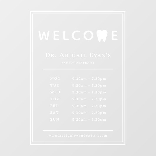 歯科クリニックの店舗営業時間の歯のロゴ ウィンドウサイン (シート)