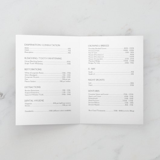 歯科クリニックの私用価格リスト白い歯アイコン カード (内部)