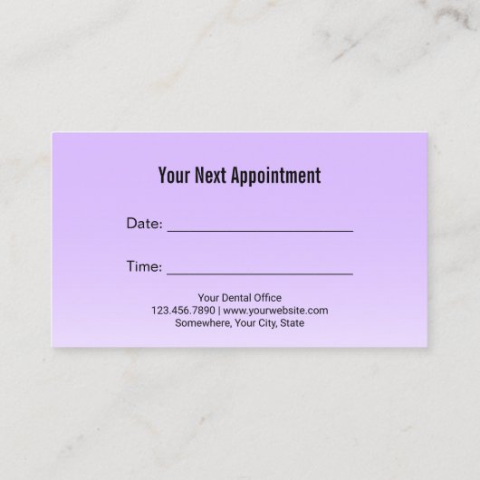 歯科クリニックモダンの歯のロゴ紫の歯医者アプリ 予約カード (裏面)