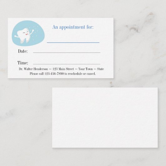 歯科クリーニングのアポイントメントカード 予約カード (正面/裏面)
