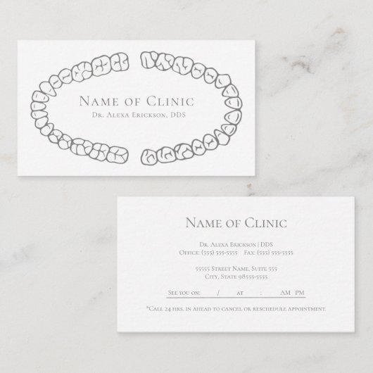 歯科シンプル歯歯科用アポイントメントアラーム 予約カード (正面/裏面)