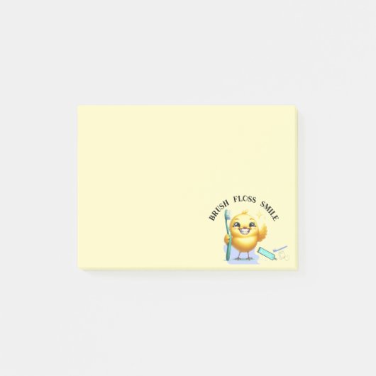 歯科スローガンの付いた笑顔のひよこ ポストイット (正面)