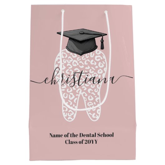 歯科パーソナライズされた卒業ヒョウ歯のグラード ミディアムペーパーバッグ (裏面)