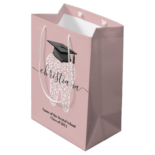 歯科パーソナライズされた卒業ヒョウ歯のグラード ミディアムペーパーバッグ (裏面アングル)