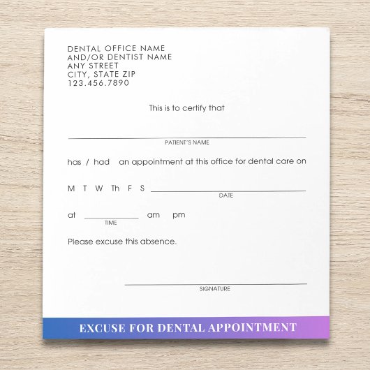 歯科モダンアポイントメント弁解スリップまたは滑ることカスタム ノートパッド