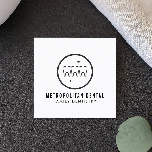 歯科モダン歯黒ロゴ スクエア名刺