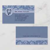 歯科モルの名刺のダマスク織の青2は縞で飾ります 予約カード (正面/裏面)