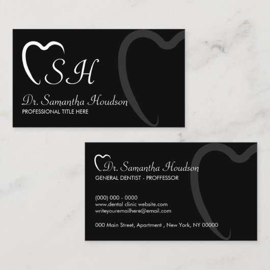 歯科ロゴ黒シンプル歯 名刺 (正面/裏面)