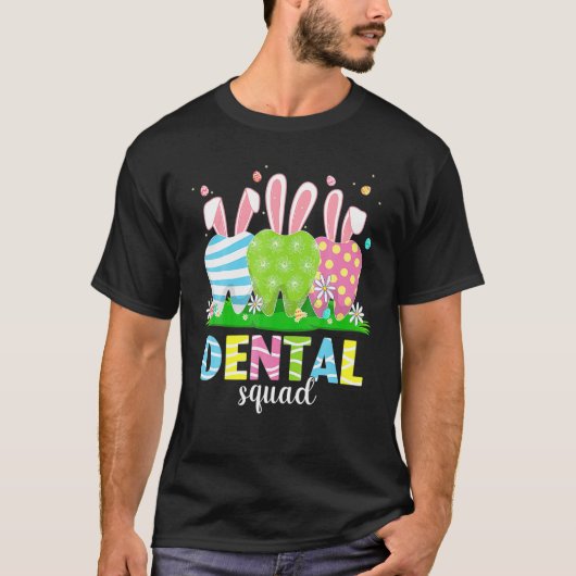 歯科分科歯牙バニー復活祭エッグフロー Tシャツ (正面)