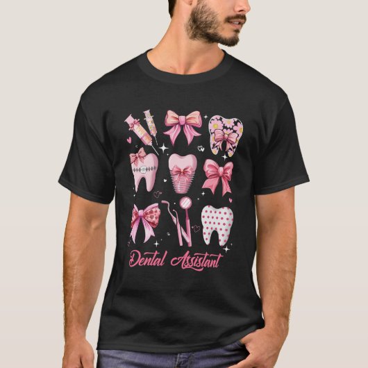 歯科助手かわいいピンクコケット弓歯へこみ Tシャツ (正面)