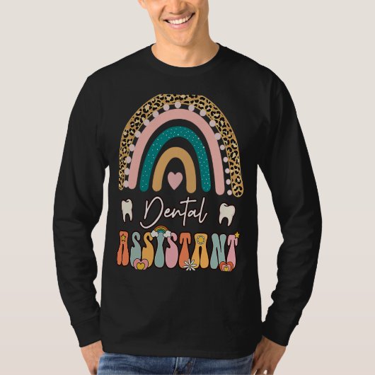 歯科助手グルービーレトロビンテージ虹可愛い Tシャツ (正面)