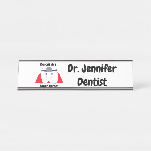歯科医おもしろい者のすごい英雄のパーソナライズ デスクネームプレート (正面)