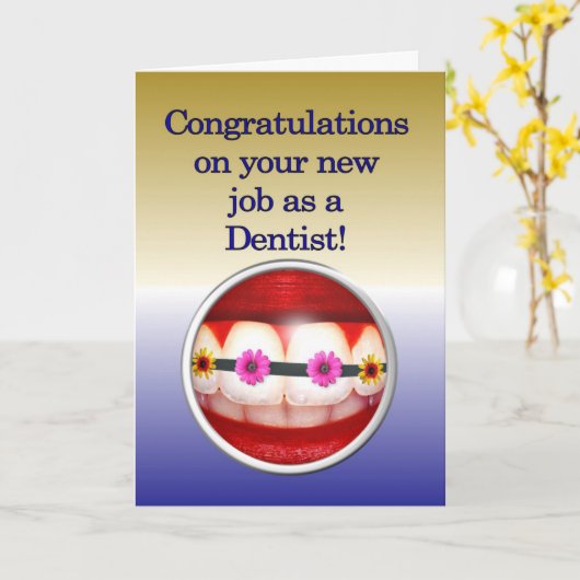歯科医としてあなたの新しい仕事のお祝い カード (黄色い花)
