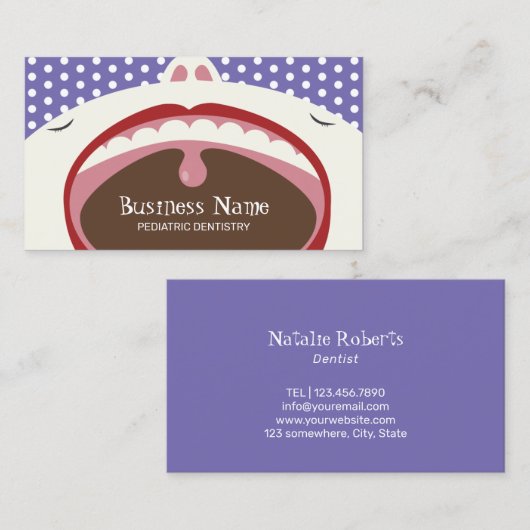 歯科医のかわいい子供の小児科の歯科の紫色 名刺 (正面/裏面)