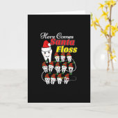 歯科医のためのクリスマス - サンタフロス Xmas ダジャレ カード (黄色い花)