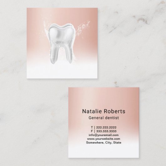 歯科医のばら色の金ゴールド3Dの歯のモダンな歯科医院 スクエア名刺 (正面/裏面)