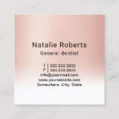 歯科医のばら色の金ゴールド3Dの歯のモダンな歯科医院 スクエア名刺 (裏面)