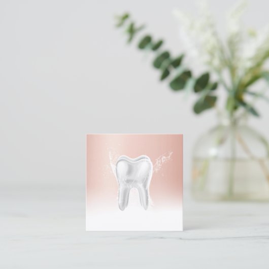 歯科医のばら色の金ゴールド3Dの歯のモダンな歯科医院 スクエア名刺 (スタンド正面)