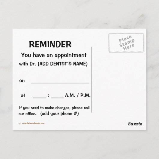 歯科医のアポイントメントのアラーム ポストカード (裏面)