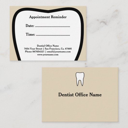 歯科医のアポイントメントのメモカード 予約カード (正面/裏面)