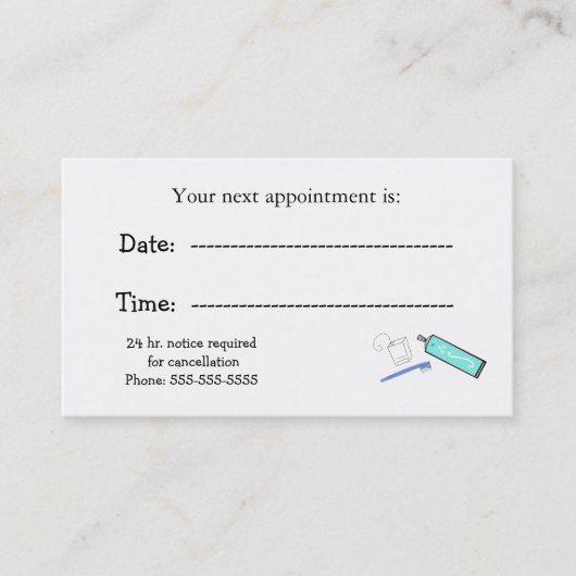 歯科医のアポイントメントアラーム 予約カード (正面)
