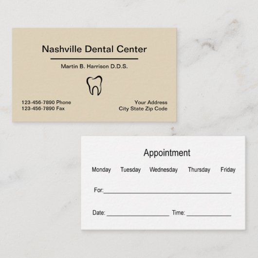 歯科医のオフィスのアポイントメントの組合せ 名刺 (正面/裏面)