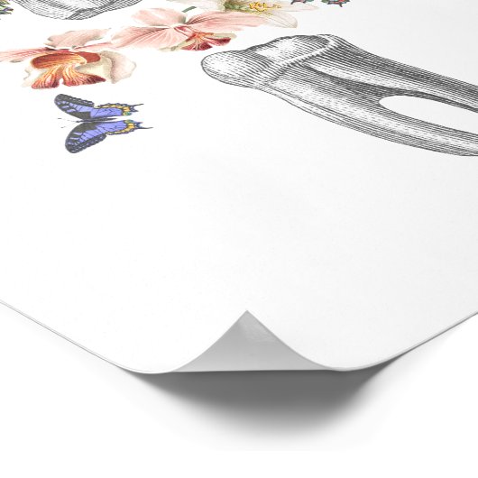 歯科医のオフィスの歯の解剖学フローラコラージュ ポスター (角)