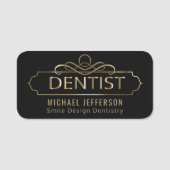 歯科医のオフィス-華美な黒および金ゴールド 名札 (正面)