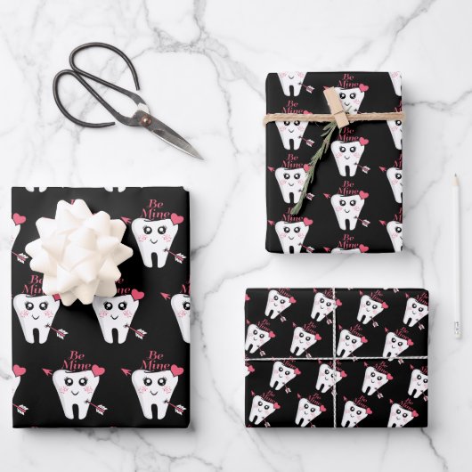 歯科医のバレンタイン - ハートの歯、愛してる ラッピングペーパーシート (正面)