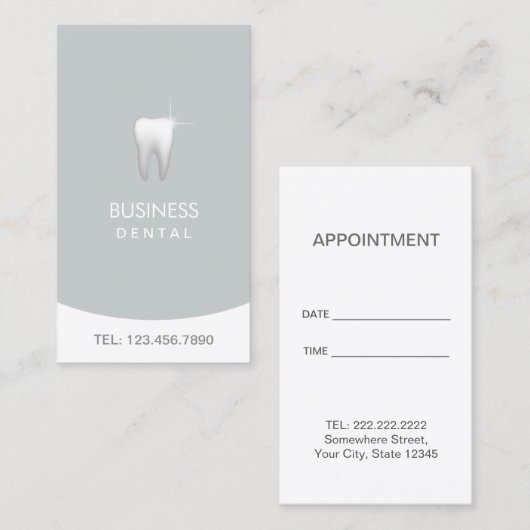 歯科医のモダンな銀製の歯科アポイントメント 予約カード (正面/裏面)