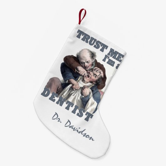 歯科医のユーモアの名前をカスタムするのクリスマスのストッキング スモールクリスマスストッキング (正面 (吊り時))