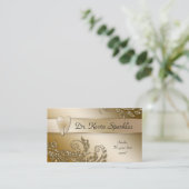 歯科医の名刺の金ゴールドの輝きの葉の歯のロゴ 名刺 (スタンド正面)