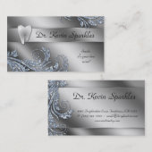 歯科医の名刺の銀の輝きの葉の歯 名刺 (正面/裏面)