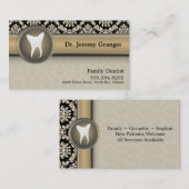 歯科医の名刺-歯のヴィンテージのベージュ色及び金ゴールド 名刺 (正面/裏面)