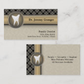 歯科医の名刺-歯のヴィンテージのベージュ色及び金ゴールド 名刺 (正面/裏面)