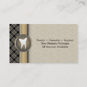 歯科医の名刺-歯のヴィンテージのベージュ色及び金ゴールド 名刺 (裏面)