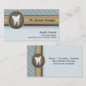 歯科医の名刺-歯のヴィンテージの青及び金ゴールド 名刺 (正面/裏面)