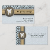 歯科医の名刺-歯のヴィンテージの青及び金ゴールド 名刺 (正面/裏面)