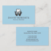 歯科医の手と歯のライトブルーデンタルケア 名刺 (正面/裏面)