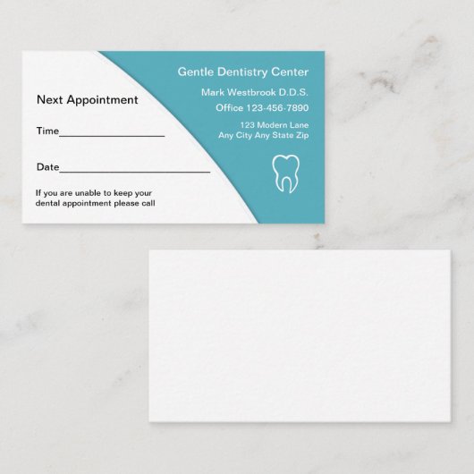 歯科医の新モダンアポイントメントカードテンプレート 名刺 (正面/裏面)
