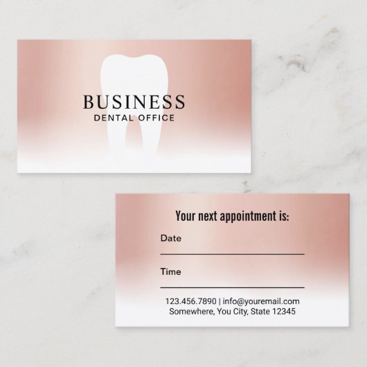 歯科医の歯のばら色の金ゴールドのパステル調の歯科アポイントメント 予約カード (正面/裏面)